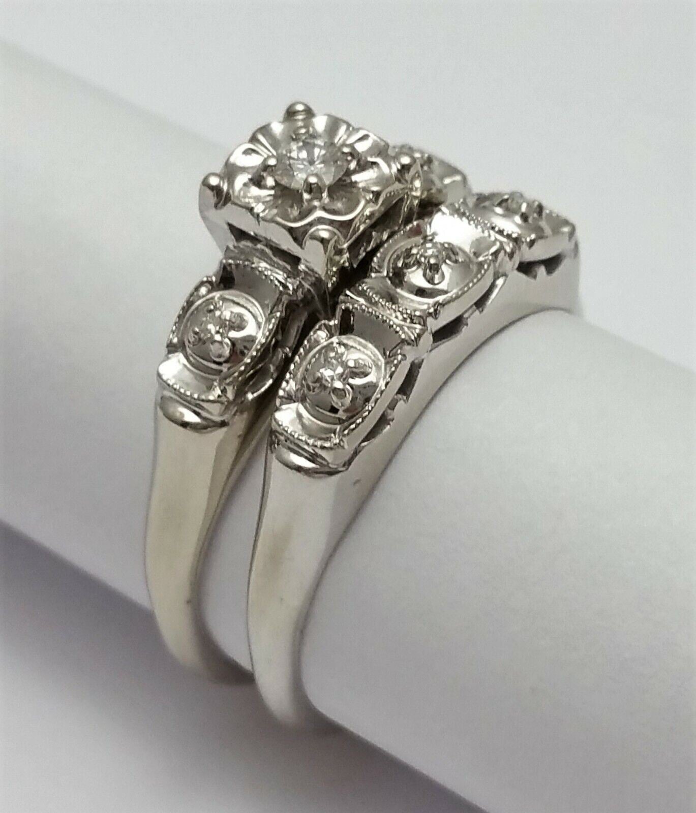 14K White Gold Ladies Wedding Set Ring With Diamonds