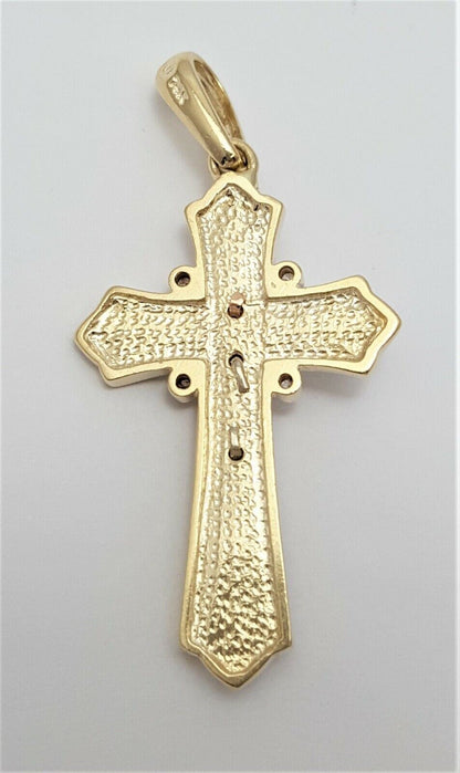 14K Solid Tri Tone Gold Cubic Zirconia Jesus Cross Charm Pendant