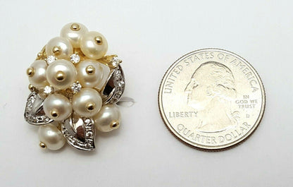 14K Two Tone Gold Ladies Cubic Zirconia & Pearls Earrings