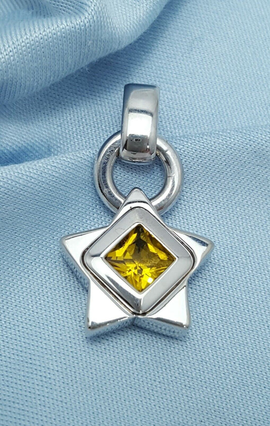 14K Solid White Gold Star Shaped Topaz Charm Pendant