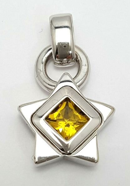 14K Solid White Gold Star Shaped Topaz Charm Pendant