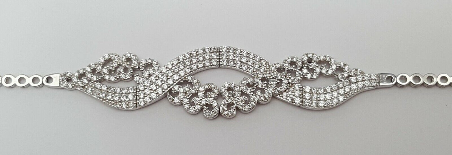 18K White Gold Designer Flat Cubic Zirconia Bracelet