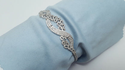 18K White Gold Designer Flat Cubic Zirconia Bracelet