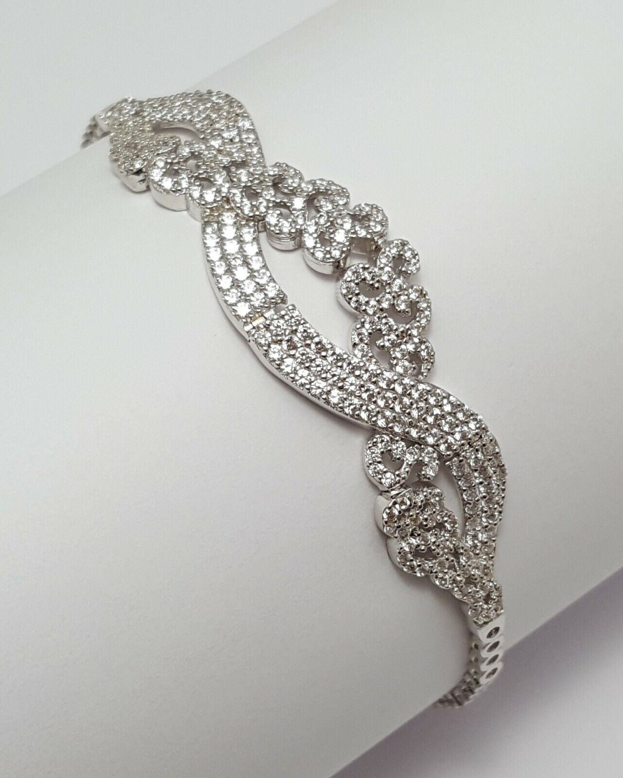 18K White Gold Designer Flat Cubic Zirconia Bracelet