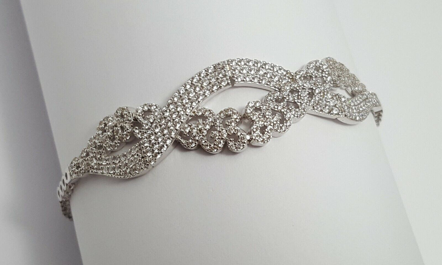 18K White Gold Designer Flat Cubic Zirconia Bracelet