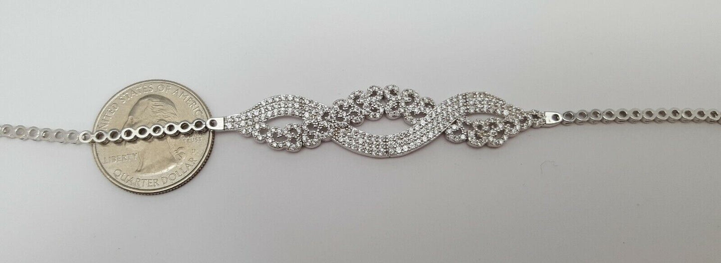 18K White Gold Designer Flat Cubic Zirconia Bracelet