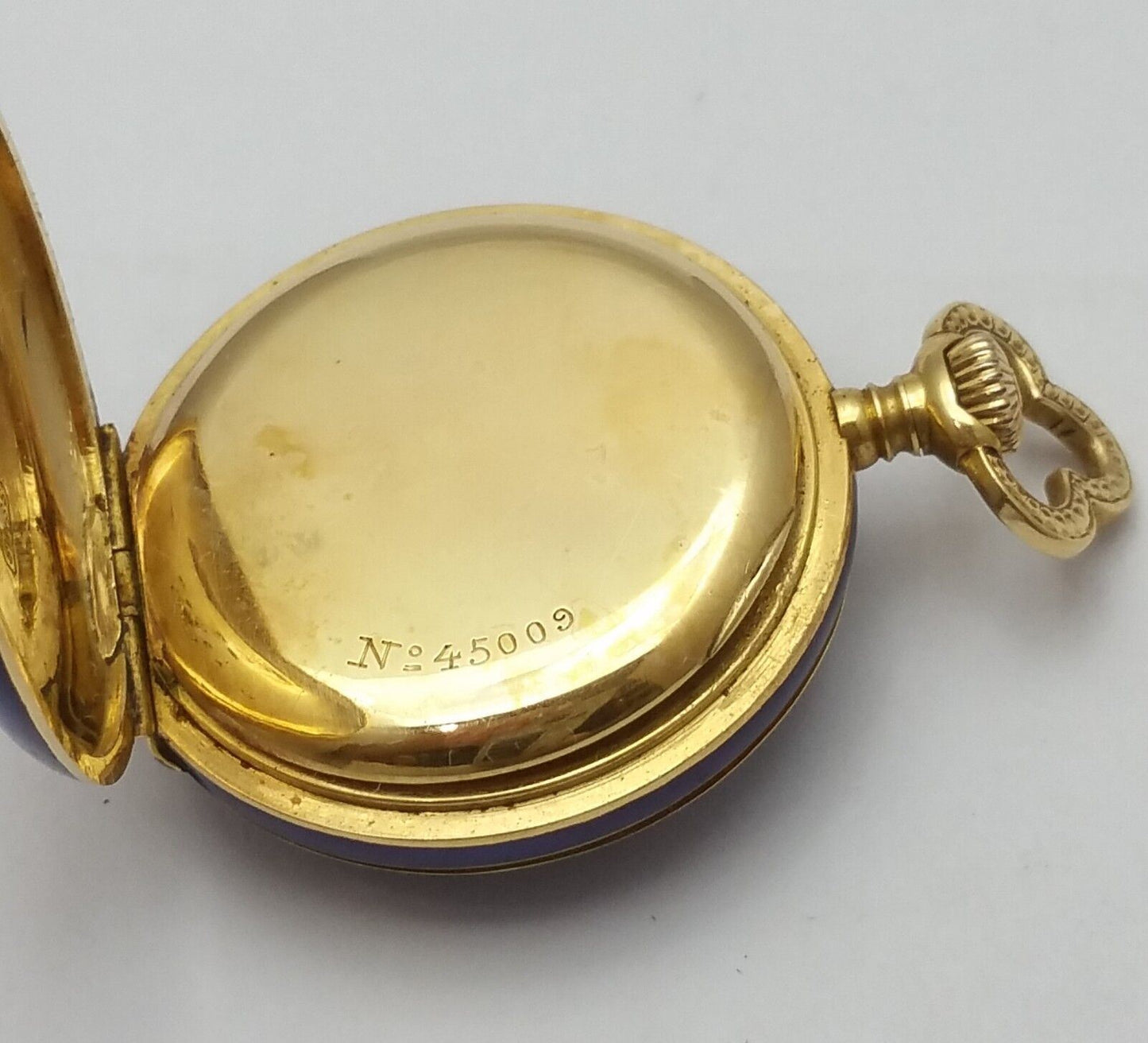 Vintage Antique 18K Yellow Gold & Enamel Crest with Raw Diamonds Pocket Watch