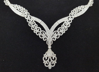 18K White Gold Link Chain Necklace with Cubic Zirconia's