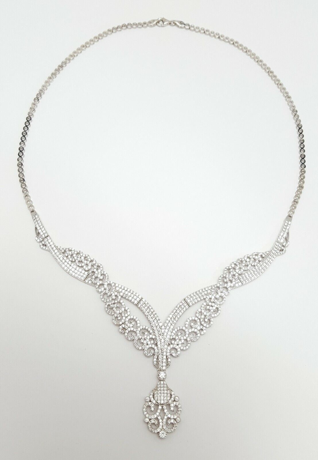 18K White Gold Link Chain Necklace with Cubic Zirconia's