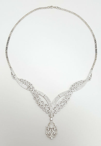 18K White Gold Link Chain Necklace with Cubic Zirconia's