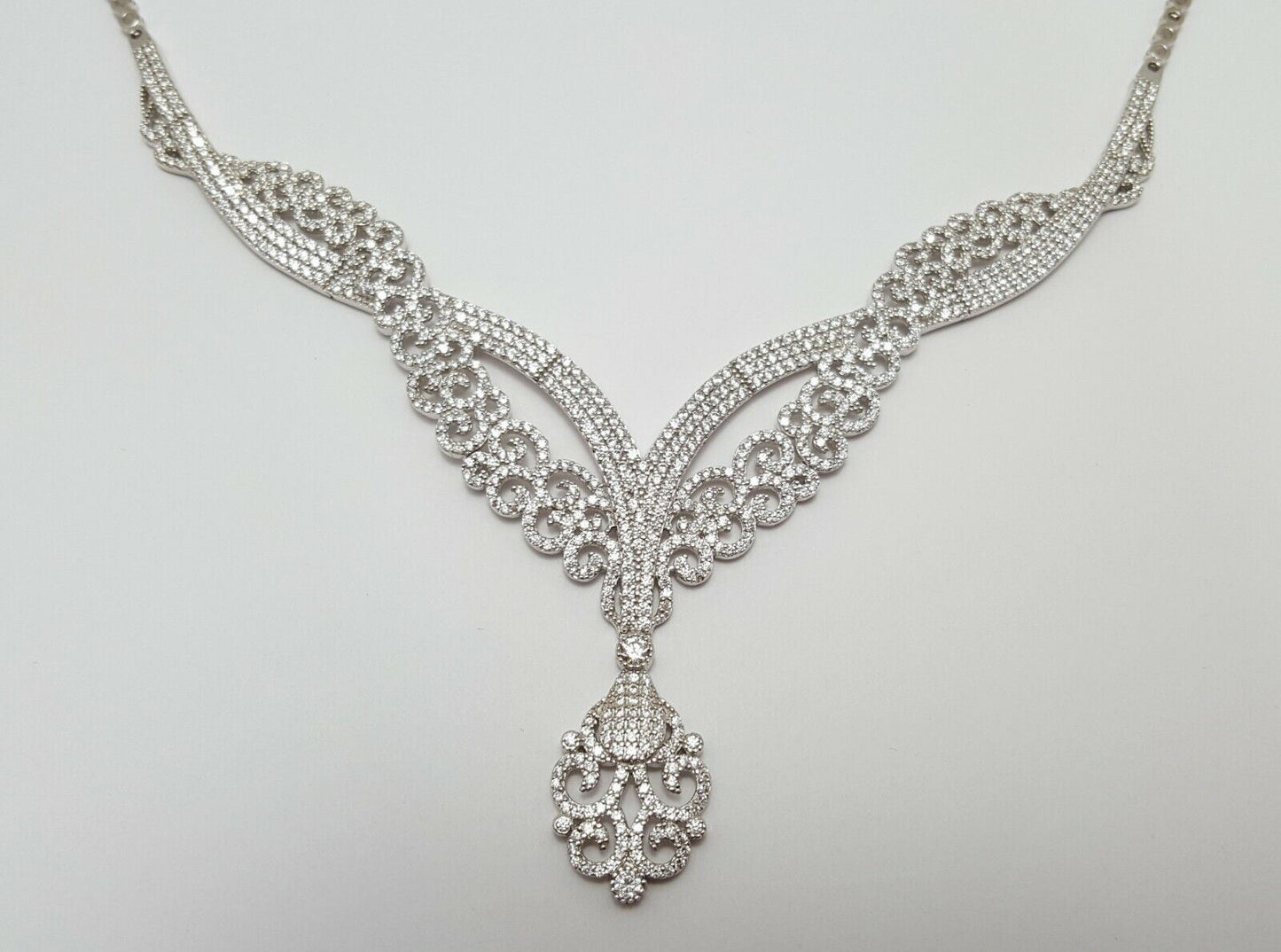 18K White Gold Link Chain Necklace with Cubic Zirconia's