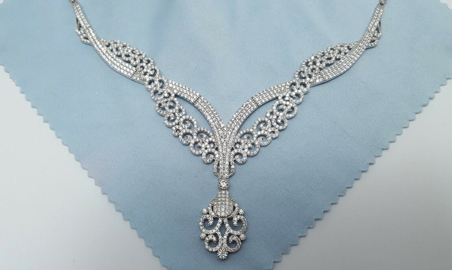 18K White Gold Link Chain Necklace with Cubic Zirconia's