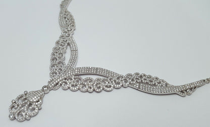 18K White Gold Link Chain Necklace with Cubic Zirconia's