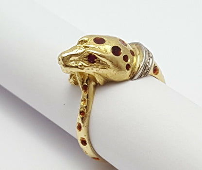 18K Multi Color Gold Colored Enamel & Ruby Snake Ring