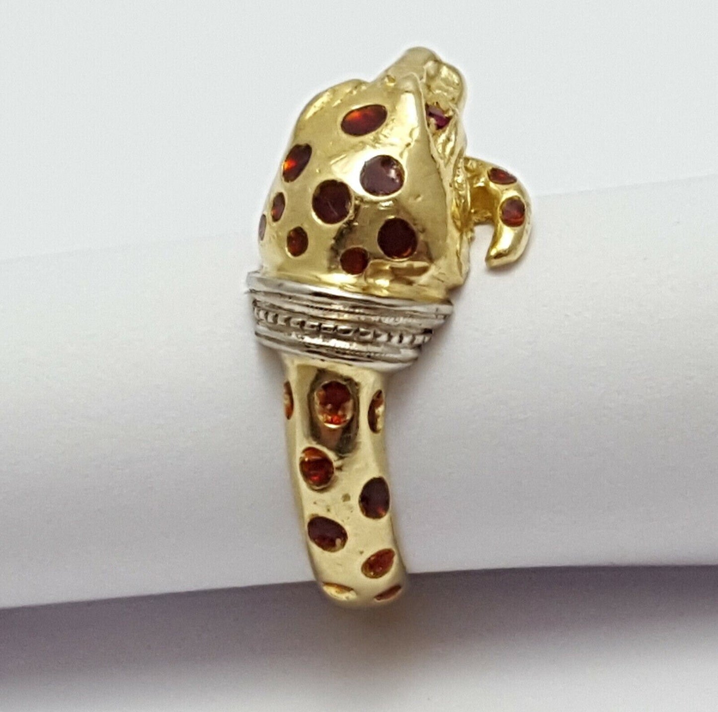 18K Multi Color Gold Colored Enamel & Ruby Snake Ring