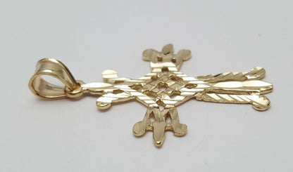 14K Solid Yellow Gold Diamond Cut Religious Cross Charm Pendant