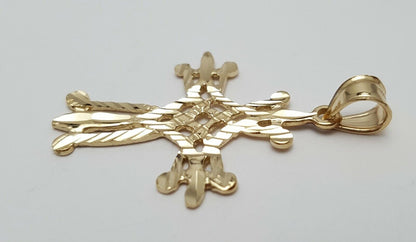 14K Solid Yellow Gold Diamond Cut Religious Cross Charm Pendant