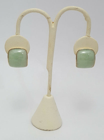 14K Yellow Gold Designer Large Jade Earrings