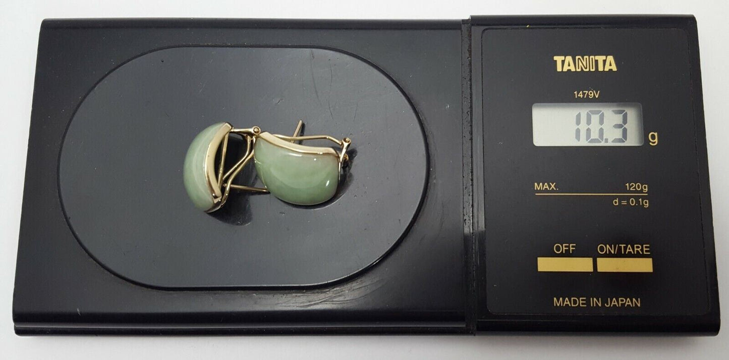 14K Yellow Gold Designer Large Jade Earrings