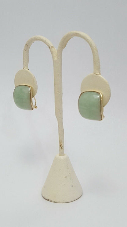 14K Yellow Gold Designer Large Jade Earrings