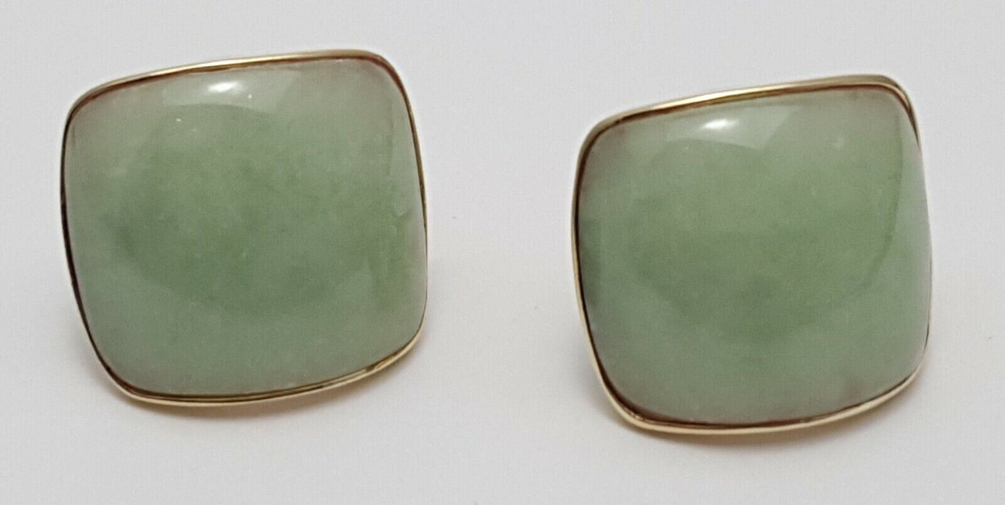 14K Yellow Gold Designer Large Jade Earrings