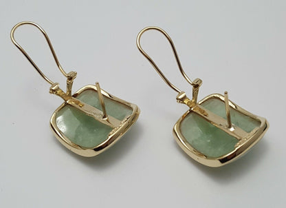 14K Yellow Gold Designer Large Jade Earrings