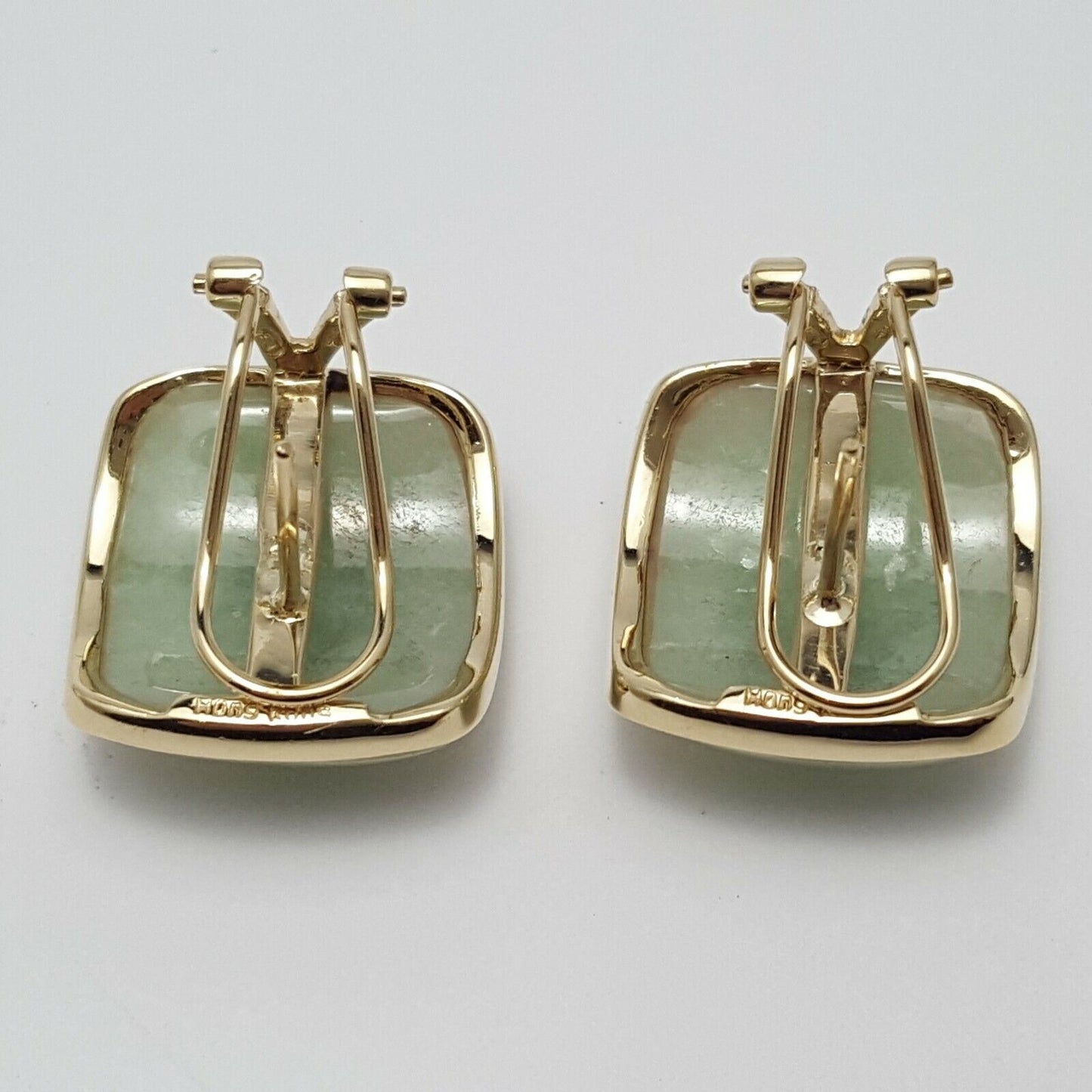 14K Yellow Gold Designer Large Jade Earrings