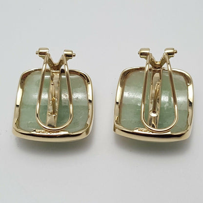 14K Yellow Gold Designer Large Jade Earrings