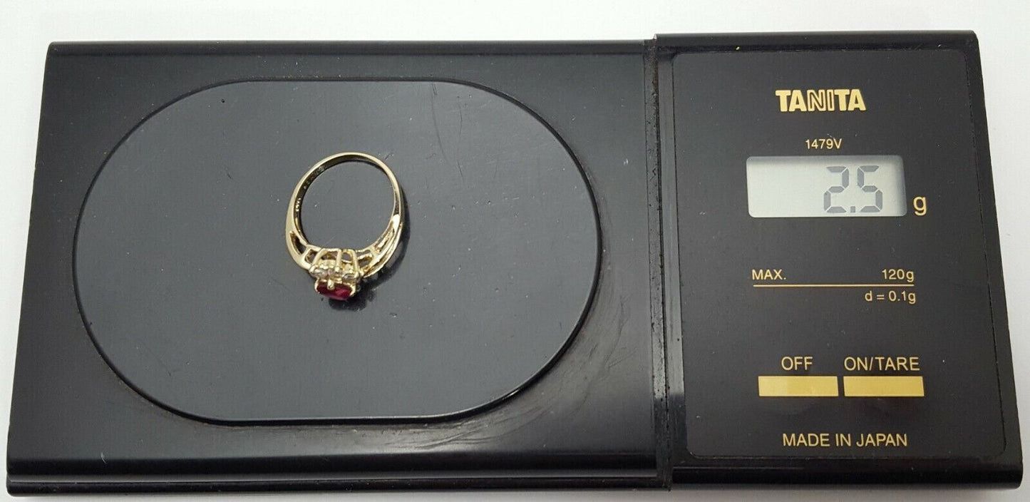 14K Yellow Gold Ladies Synthetic Ruby & Cubic Zirconia Ring