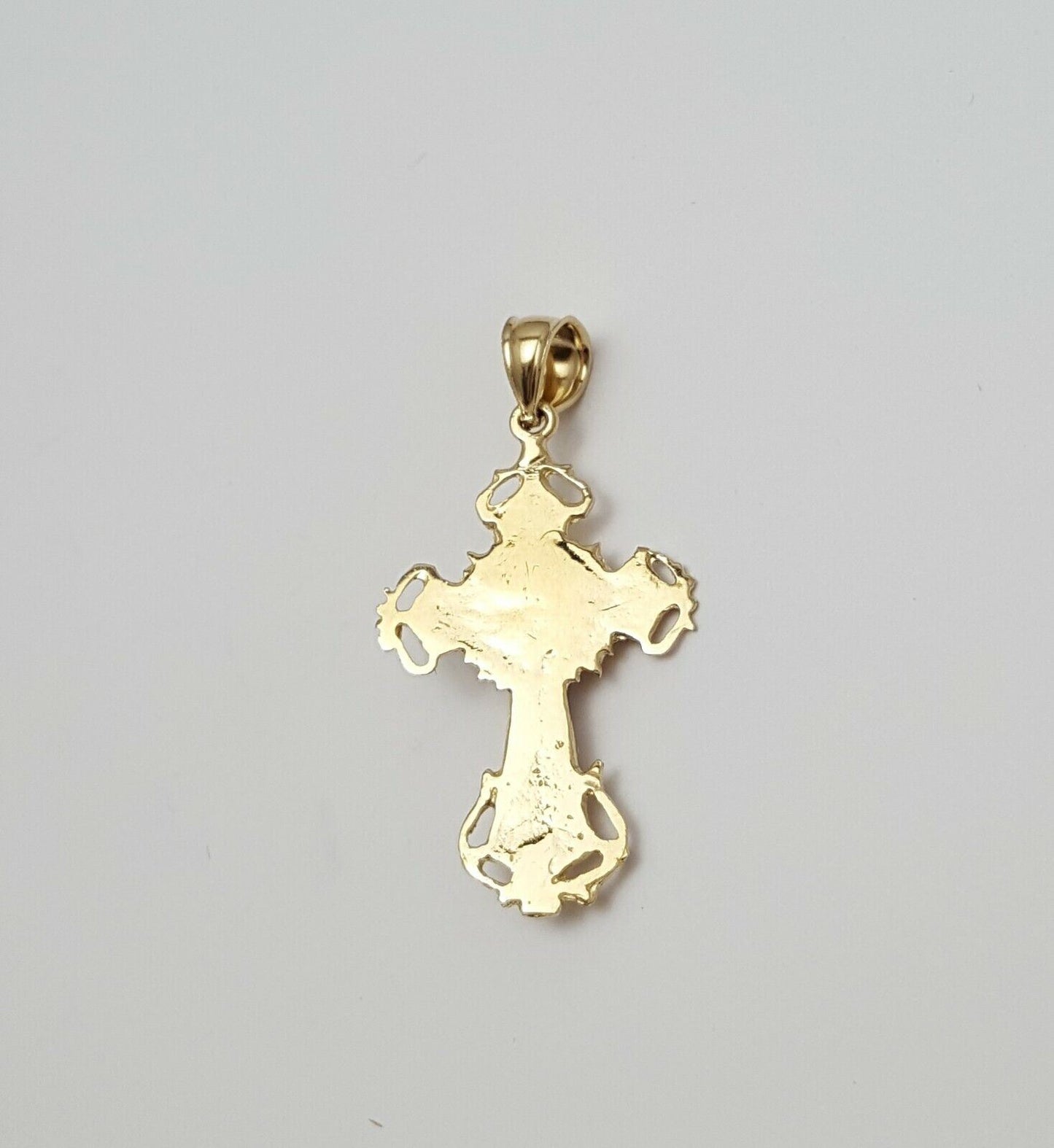 14K Solid Two Tone Religious Jesus on Cross Charm Pendant