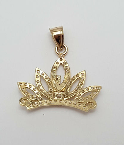 14K Two Tone Cubic Zirconia Quinceanera Crown Tiara 15 Charm Pendant