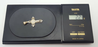 14K Solid Yellow Gold Religious Cubic Zirconia Cross Charm Pendant