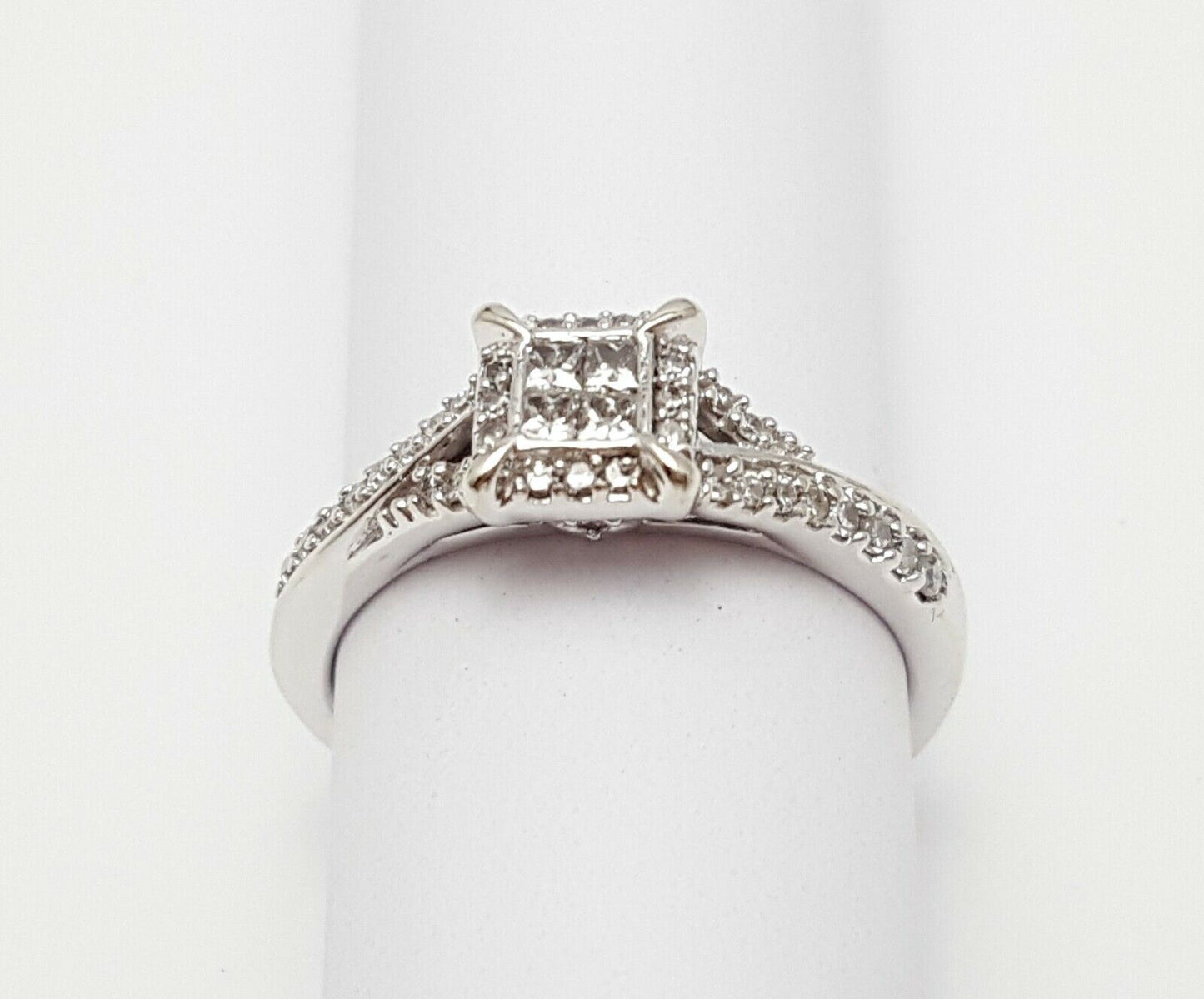 14K White Gold Ladies Heart Diamond Cluster Ring