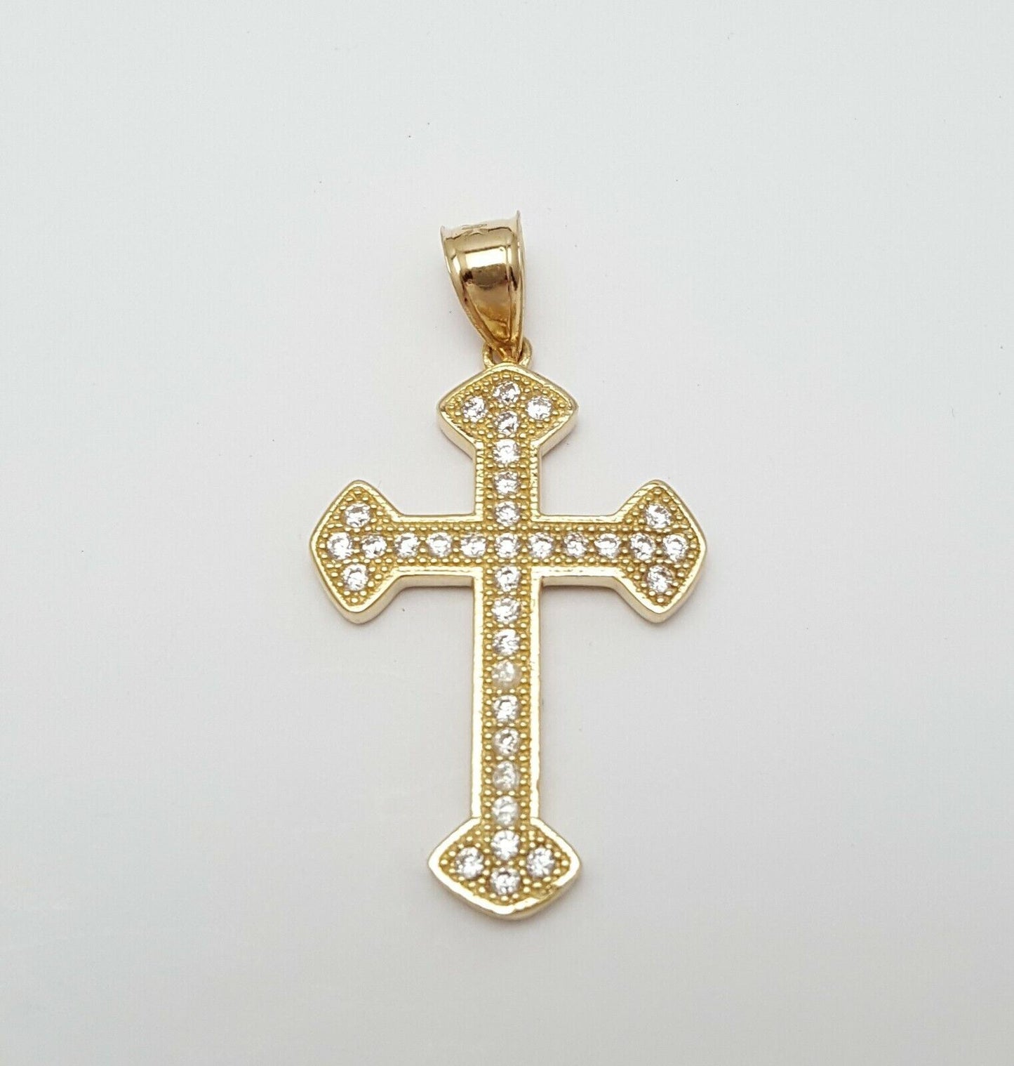 14K Solid Yellow Gold Cubic Zirconia Religious Cross Charm Pendant