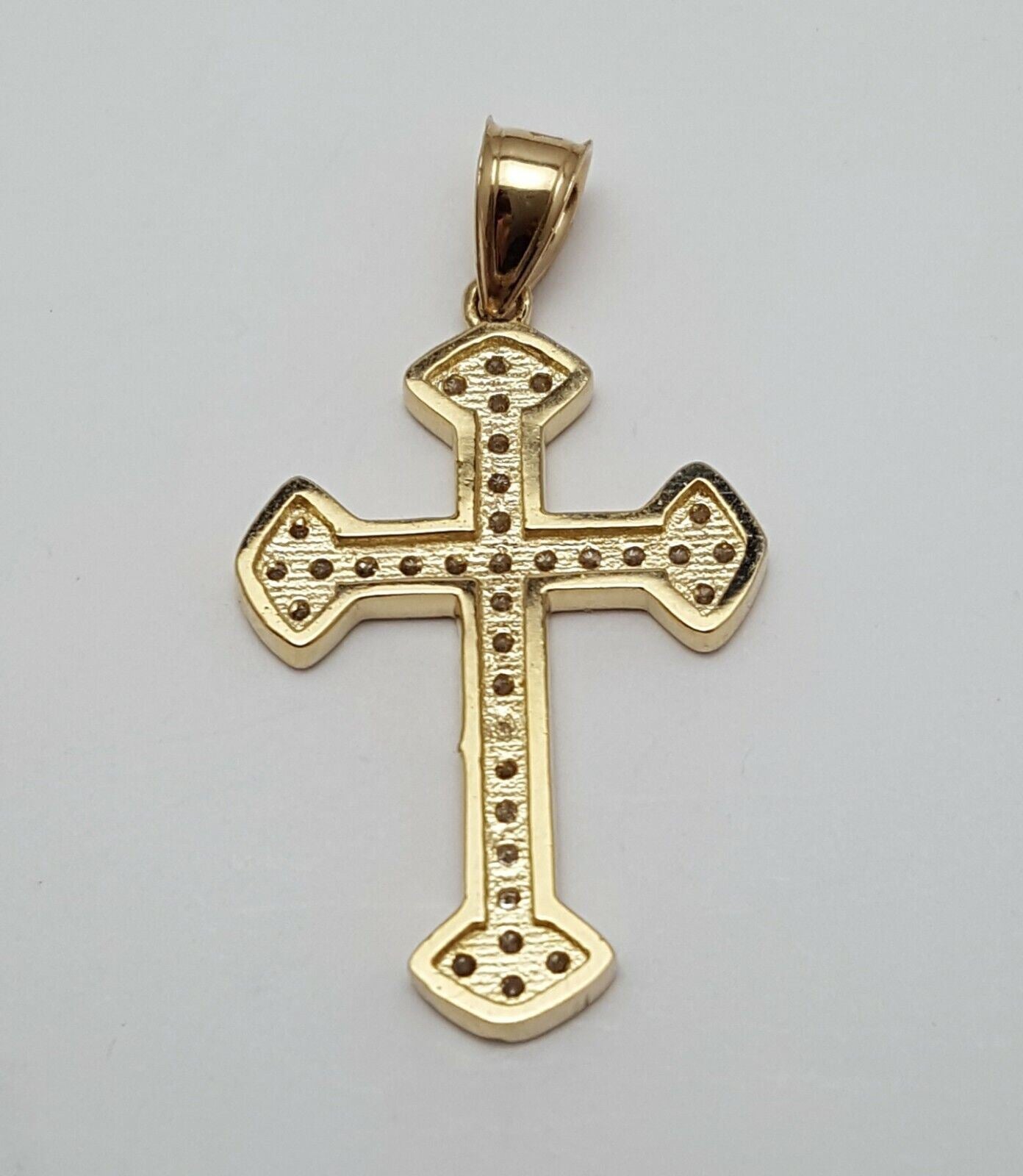 14K Solid Yellow Gold Cubic Zirconia Religious Cross Charm Pendant