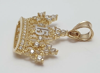 14K Two Tone Cubic Zirconia Quinceanera Tiara Crown 15 Charm Pendant