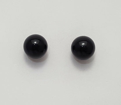 14K Yellow Gold Designer Ball Polished Onyx Stud Earrings