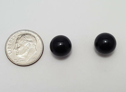 14K Yellow Gold Designer Ball Polished Onyx Stud Earrings