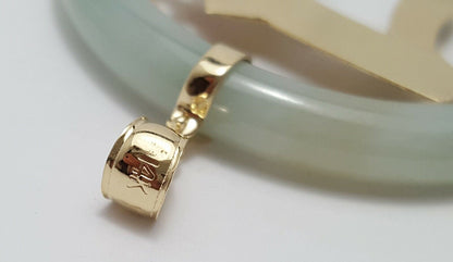 14K Solid Yellow Gold Large Multi Colored Jade Chai Charm Pendant