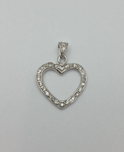 14K Solid White Gold Open Heart Cubic Zirconia Charm Pendant