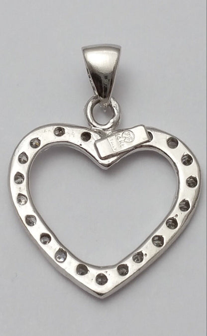 14K Solid White Gold Open Heart Cubic Zirconia Charm Pendant