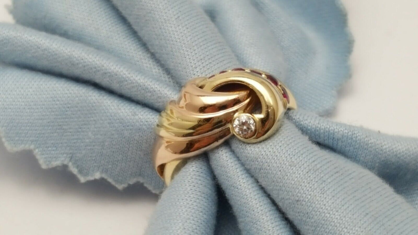 14K Multi Color Gold Ruby & Cubic Zirconia Ring