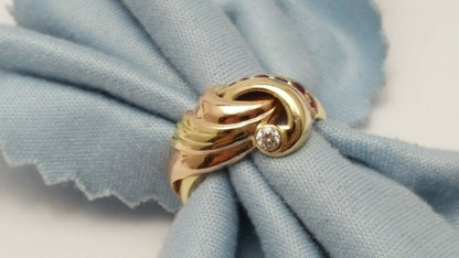 14K Multi Color Gold Ruby & Cubic Zirconia Ring