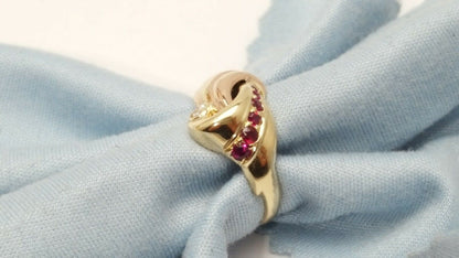 14K Multi Color Gold Ruby & Cubic Zirconia Ring