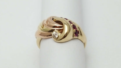 14K Multi Color Gold Ruby & Cubic Zirconia Ring