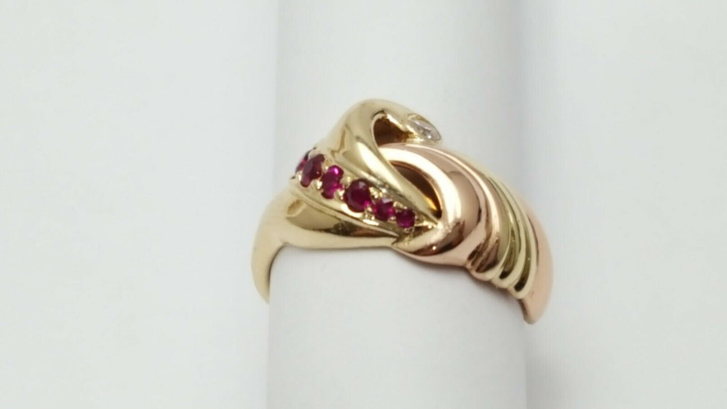 14K Multi Color Gold Ruby & Cubic Zirconia Ring