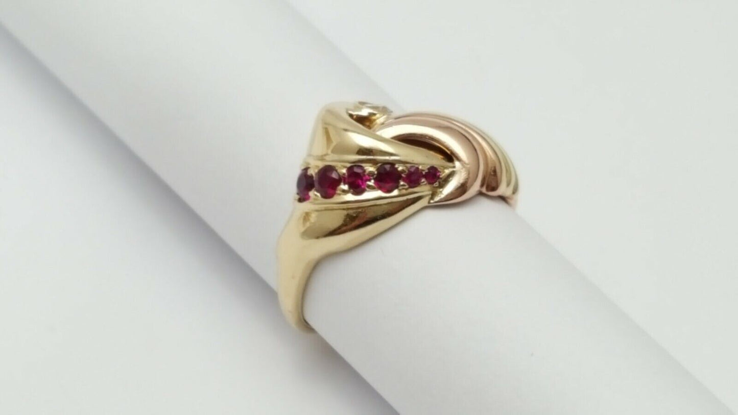 14K Multi Color Gold Ruby & Cubic Zirconia Ring