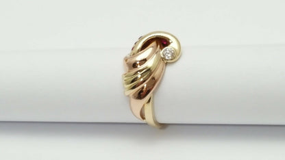 14K Multi Color Gold Ruby & Cubic Zirconia Ring