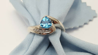 10K White Gold Blue Topaz & Diamond Ring