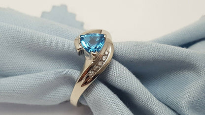 10K White Gold Blue Topaz & Diamond Ring